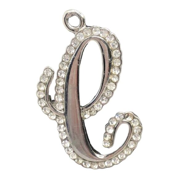 Unique Retro Script “C” Silver Plated Embedded With Sparkling Rhinestone Pendant - Picture 2 of 11